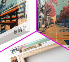 Cargar imagen en el visor de la galería, Charleston South Carolina Panoramic Painting, Framed Canvas Print, Mid Century Modern Wall Art, Retro Pop Art Travel Poster, Home Decor, City Art
