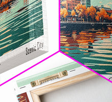 Cargar imagen en el visor de la galería, Chattanooga Tennessee Panoramic Painting, Framed Canvas Print, Mid Century Modern Wall Art, Retro Pop Art Travel Poster, Office Decor, City Art
