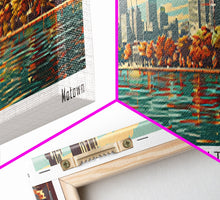 Load image into Gallery viewer, Detroit Michigan Panoramic Painting, Framed Canvas Print, Mid Century Modern Wall Art, Retro Pop Art Travel Poster, Office Decor, City Art
