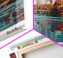 Load image into Gallery viewer, Fort Worth Texas Panoramic Painting, Framed Canvas Print, Mid Century Modern Wall Art, Retro Pop Art Travel Poster, Home Decor, City Art
