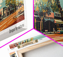 Load image into Gallery viewer, McKinney Texas Panoramic Painting, Mid Century Modern Framed Canvas Print, Retro Pop Art Travel Poster, Living Room Wall Decor

