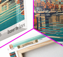 Load image into Gallery viewer, Newport News Virginia Panoramic Wall Art, Mid Century Modern Framed Canvas Print, Retro Pop Art Travel Poster, Office Decor, Cityscape Art
