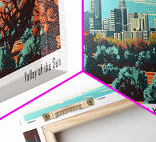 Load image into Gallery viewer, Phoenix Arizona Panoramic View, Mid Century Modern Framed Canvas Print, Retro Pop Art Travel Poster, Living Room Wall Decor
