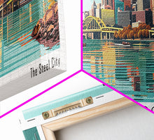 Load image into Gallery viewer, Pittsburgh Pennsylvania Panoramic Wall Art, Mid Century Modern Framed Canvas Print, Retro Pop Art Travel Poster, Office Decor, Gift Idea
