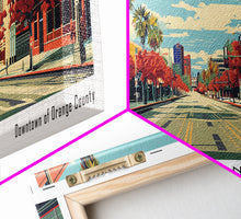 Cargar imagen en el visor de la galería, Santa Ana California Panoramic Wall Art, Mid Century Modern Framed Canvas Print, Retro Pop Art Cityscape, Travel Poster, Living Room Decor
