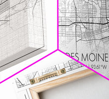Load image into Gallery viewer, Des Moines Street Map, Iowa Map, Map Print, Minimalist Art, Wall Art, Canvas Art, Girls Bedroom Décor, Dorm Room Décor, Gift For Dad, Office
