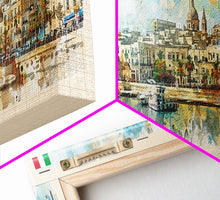 Load image into Gallery viewer, Bari Italy Panoramic Travel Poster, Framed Canvas Print or Metal Wall Art, Travel Art, Home Decor, Panoramic Painting, Midcentury Art
