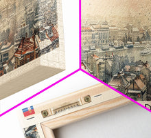 Cargar imagen en el visor de la galería, Belgrade Serbia Panoramic Travel Poster, Framed Canvas Print or Metal Wall Art, Travel Art, Home Decor, Panoramic Painting, Midcentury Art
