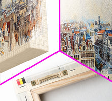 Carregar imagem no visualizador da galeria, Brussels Belgium Panoramic Travel Poster, Framed Canvas Print or Metal Wall Art, Travel Art, Home Decor, Panoramic Painting, Midcentury Art
