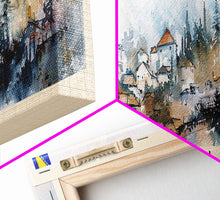 Cargar imagen en el visor de la galería, Cazin Bosnia Travel Art, City Art, Framed Canvas Print or Metal Wall Art, Europe Travel Poster, Panoramic Wall Art, Extra Wide Wall Art
