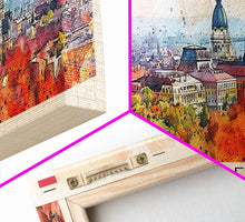 Load image into Gallery viewer, Debrecen Hungary Panoramic Travel Poster, Framed Canvas Print or Metal Wall Art, Travel Art, Home Decor, Panoramic Painting, Midcentury Art
