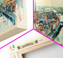 Load image into Gallery viewer, Dublin Ireland Panoramic Travel Poster, Framed Canvas Print or Metal Wall Art, Travel Art, Home Decor, Panoramic Painting, Midcentury Art
