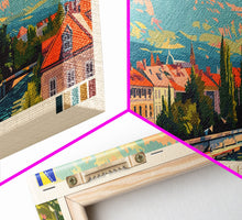 Load image into Gallery viewer, Banja Luka Bosnia Panoramic Travel Poster, Framed Canvas Print or Metal Wall Art, Travel Art, Home Decor, Panoramic Painting, Midcentury Art
