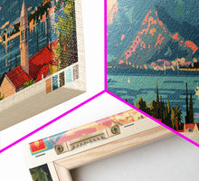 Load image into Gallery viewer, Bar Montenegro Panoramic Travel Poster, Framed Canvas Print or Metal Wall Art, Travel Art, Home Decor, Panoramic Painting, Midcentury Art
