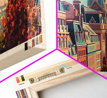 Carregar imagem no visualizador da galeria, Brussels Belgium Panoramic Travel Poster, Framed Canvas Print or Metal Wall Art, Travel Art, Home Decor, Panoramic Painting, Midcentury Art
