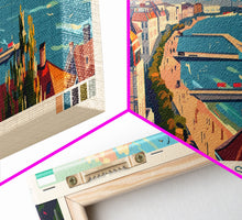 Carregar imagem no visualizador da galeria, Burgas Bulgaria Panoramic Travel Poster, Framed Canvas Print or Metal Wall Art, Travel Art, Home Decor, Panoramic Painting, Midcentury Art
