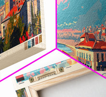 Load image into Gallery viewer, Dusseldorf Germany Travel Art, City Art, Framed Canvas Print or Metal Wall Art, Europe Travel Poster, Panoramic Wall Art, Extra Wide Wall Art
