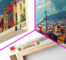 Load image into Gallery viewer, Elbasan Albania Travel Print Wall Art, Panoramic City Art, Travel Art, Wall Decor, Vacation Gift, Framed Canvas Print Or Metal Art
