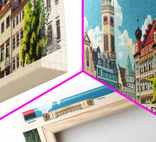 Carregar imagem no visualizador da galeria, Augsburg Germany Panoramic Travel Poster, Framed Canvas Print or Metal Wall Art, Travel Art, Home Decor, Panoramic Painting, Midcentury Art

