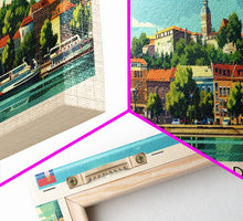 Cargar imagen en el visor de la galería, Belgrade Serbia Panoramic Travel Poster, Framed Canvas Print or Metal Wall Art, Travel Art, Home Decor, Panoramic Painting, Midcentury Art

