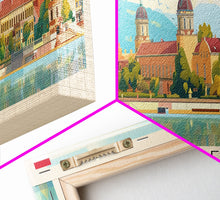 Load image into Gallery viewer, Debrecen Hungary Panoramic Travel Poster, Framed Canvas Print or Metal Wall Art, Travel Art, Home Decor, Panoramic Painting, Midcentury Art
