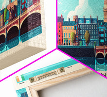 Load image into Gallery viewer, Dublin Ireland Panoramic Travel Poster, Framed Canvas Print or Metal Wall Art, Travel Art, Home Decor, Panoramic Painting, Midcentury Art
