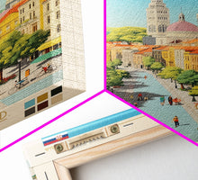 Carregar imagem no visualizador da galeria, Čačak Serbia Travel Poster Framed Canvas Print, Midcentury Modern Art, Pop Art Wall Decor, Living Room Art, Scenic Wall Art
