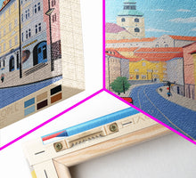 Cargar imagen en el visor de la galería, České Budějovice Czech Republic Travel Poster Framed Canvas Print, Midcentury Modern Art, Pop Art Decor, Living Room Wall Art
