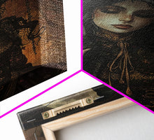Carregar imagem no visualizador da galeria, The Witch and The Black Cat Framed Canvas Art, Spooky Victorian Witch Art, Spooky Season, Halloween Props, Halloween Accessories Art
