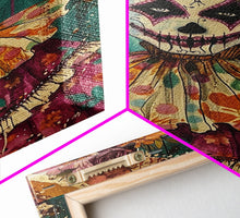 Load image into Gallery viewer, Day of the Dead Doll with Floral Crown Framed Canvas Print, Halloween Art, Creepy Wall Art, Spooky Home Decor, Scary Art, Unique Wall Decor
