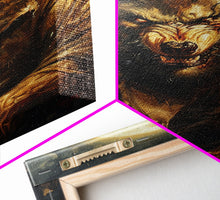 Carregar imagem no visualizador da galeria, Ferocious Werewolf Under Full Moon Framed Canvas Print | Halloween Monster Art | Spooky Werewolf Decor for Home | Intense Werewolf Artwork
