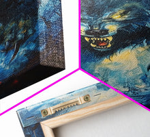 Load image into Gallery viewer, Ferocious Werewolf Growling in Forest | Halloween Wall Art | Spooky Home Decor | Creepy Werewolf Howling Painting | Framed Canvas Print
