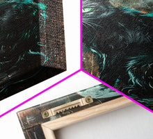 Carregar imagem no visualizador da galeria, Black Cat with Piercing Green Eyes, Framed Canvas Print, Spooky Cat Art, Witchy Feline Decor, Halloween Wall Art, Gothic Cat Decor
