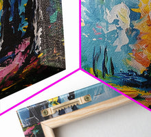 Load image into Gallery viewer, Ghostly Churchyard Framed Canvas Print, Halloween Haunted Church, Spooky Graveyard Art, Gothic Decor, Nighttime Artwork, Framed Canvas Print
