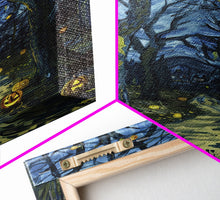 Load image into Gallery viewer, Dark Steamy Train at Night Framed Canvas Print, Halloween Wall Art, Spooky Train Station Decor, Haunted Transportation Artwork, Ghostly Art
