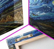 Load image into Gallery viewer, Enchanted Graveyard with Lanterns Framed Canvas Print, Wall Art, Spooky Home Decor, Halloween Cemetery Art, Mystical Art, Haunted Graveyard
