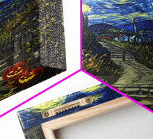 Load image into Gallery viewer, Spooky Starry Night Inspired Haunted Grave Yard Framed Canvas Print, Spooky Season Halloween Art
