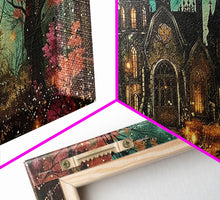 Load image into Gallery viewer, Haunted House In The Woods, Framed Canvas Print, Spooky Wall Art, Spooky Season, Halloween Products, Halloween Unique Gift
