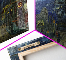 Load image into Gallery viewer, Spooky Haunted Carnival, Framed Canvas Print, Starry Night Inspired Spooky Season Wall Art, Halloween Prop
