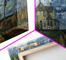 Load image into Gallery viewer, Haunted Countryside, Framed Canvas Print, Spooky Starry Night Inspired Halloween Wall Art
