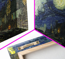 Load image into Gallery viewer, Starry Night Inspired Haunted Steam Train, Framed Canvas Print, Spooky Halloween Wall Art
