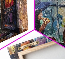 Load image into Gallery viewer, Witch Eatin&#39; a Slice of Pizza, Framed Canvas Print, Witchy Decor, Impasto Style Halloween Wall Art
