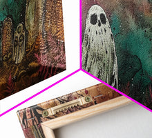 Load image into Gallery viewer, Cute Ghost In The Cemetery, Framed Canvas Print, Halloween Wall Decor, Halloween Trinkets
