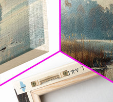 Cargar imagen en el visor de la galería, Cedar Lake Illinois Framed Canvas Print, Lake House Art, Panoramic Wide Art, Travel Poster, Minimalist Lake Painting, Home Decor
