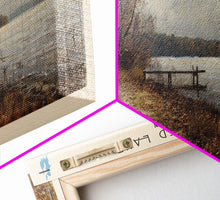 Load image into Gallery viewer, Crooked Lake Indiana Framed Canvas Print, Panoramic Lake House Decor, Wall Art, Travel Poster, Rustic Lake Painting, Nature Art
