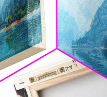 Load image into Gallery viewer, Diablo Lake Washington Framed Canvas Print, Lake House Art, Panoramic Wall Art, Travel Poster, Minimalist Lake Painting, Home Decor
