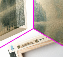 Load image into Gallery viewer, Echoing Lake Framed Canvas Print, Lake House Decor, Panoramic Wall Art, Travel Poster, Rustic Lake Painting, Home Decor
