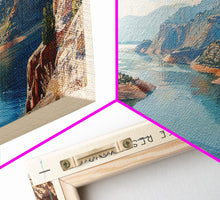 Cargar imagen en el visor de la galería, Flaming Gorge Reservoir Utah Framed Canvas Print, Lake House Art, Panoramic Wall Art, Travel Poster, Beautiful Lake Painting, Home Decor
