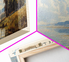 Load image into Gallery viewer, Fort Peck Lake Montana Framed Canvas Print, Lake House Art, Panoramic Wall Art, Travel Poster, Serene Lake Painting, Home Decor
