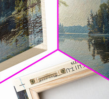Cargar imagen en el visor de la galería, Lake Cochituate Massachusetts Framed Canvas Print, Lake House Decor, Panoramic Wall Art, Travel Poster, Beautiful Lake Painting, Nature Art
